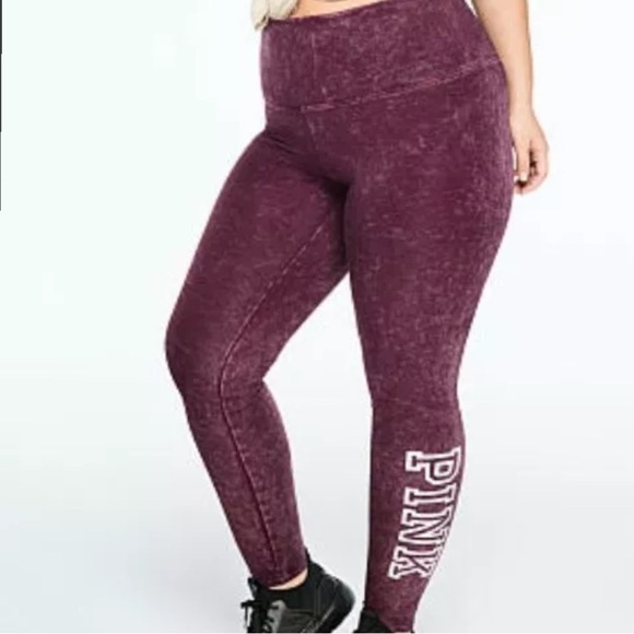 Victoria Secret PINK Cotton Washed Orchid Maroon High Waist Legging Logo Med - Picture 2 of 14